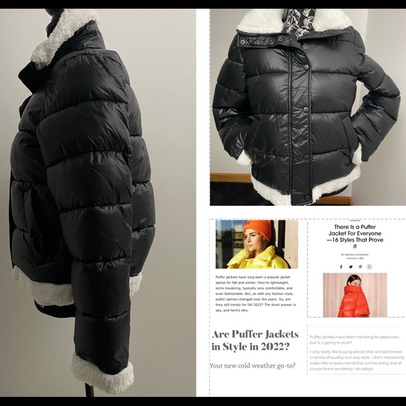 7 FOR ALL MANKIND PUFFER JACKET , BLACK AND WHITE FAUX FUR TRIM EXTRA WARM - Picture 15 of 16